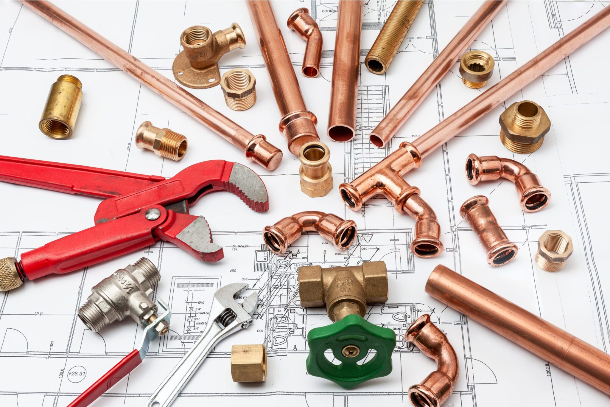 Copper pipes, fittings, valves, and plumbing tools in Smyrna