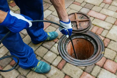 Plumber cleaning an outdoor sewer drain in Smyrna